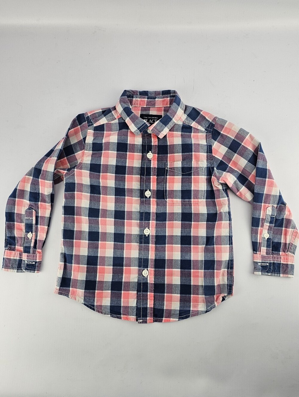 The Children's Place Toddler Boys Pink Blue Plaid Poplin Button Down Shirt 3T
